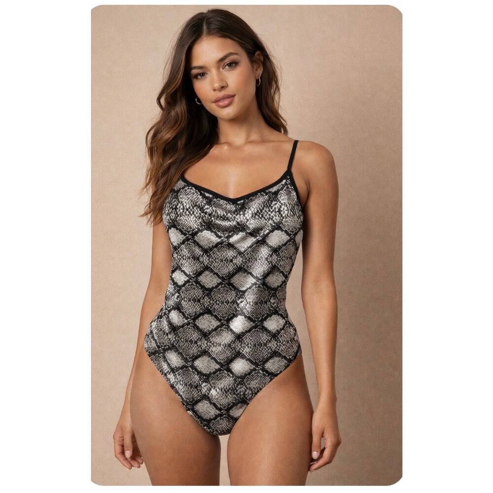 Intimately by Free People Grey Snake Combo Shiny Bodysuit NWT Sz XS